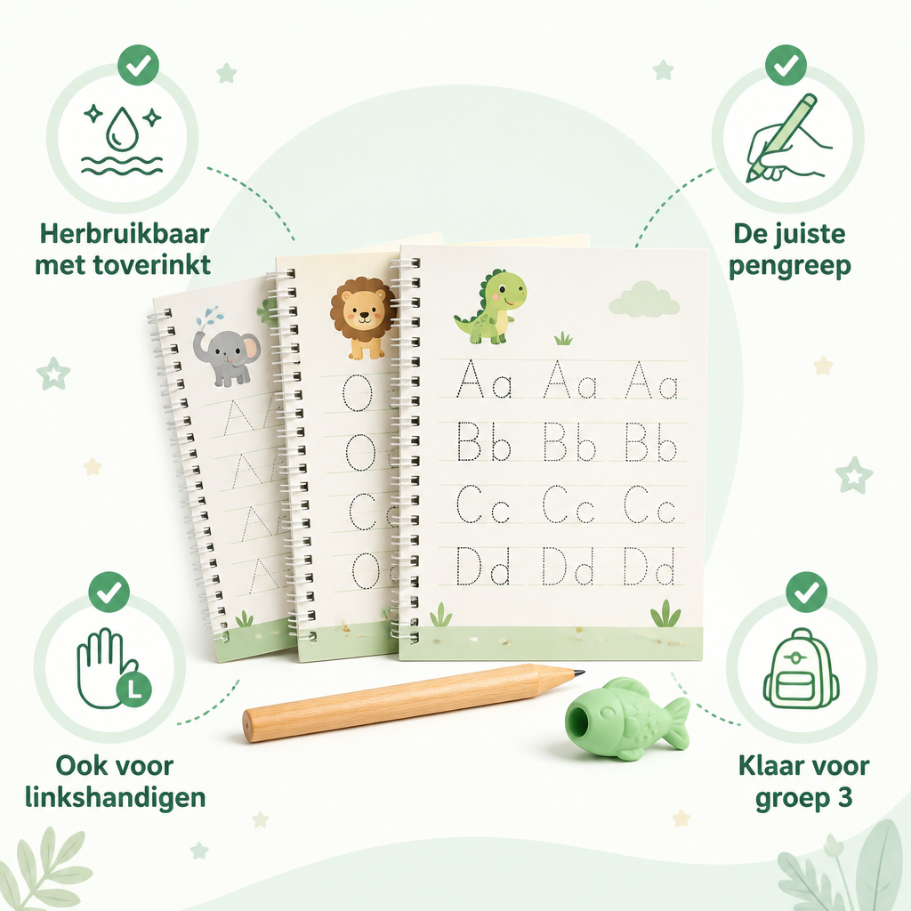 ToverSchrift™ – Herbruikbare Oefenschriftjes met Toverinkt (5-delige set)