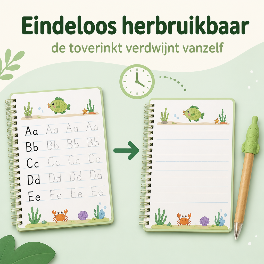 ToverSchrift™ – Herbruikbare Oefenschriftjes met Toverinkt (5-delige set)
